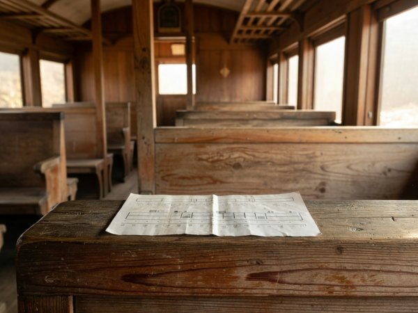 Printed paper ticket and wooden headboard inside an Alishan narrow-gauge carriage